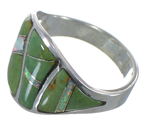 Turquoise And Opal Silver Southwest Ring Size 8-1/2 EX44722